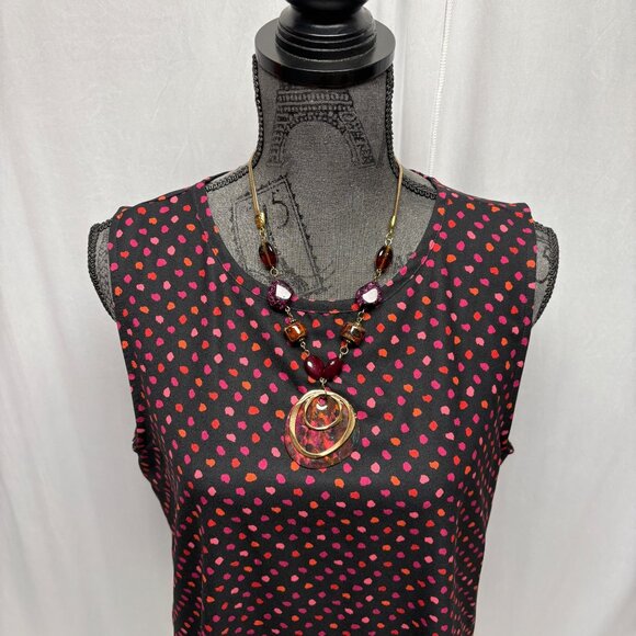 Eden Ruth Sleeveless Top Womens Sz XL Black Pink Red Polka Dots Office Layering - Picture 2 of 9